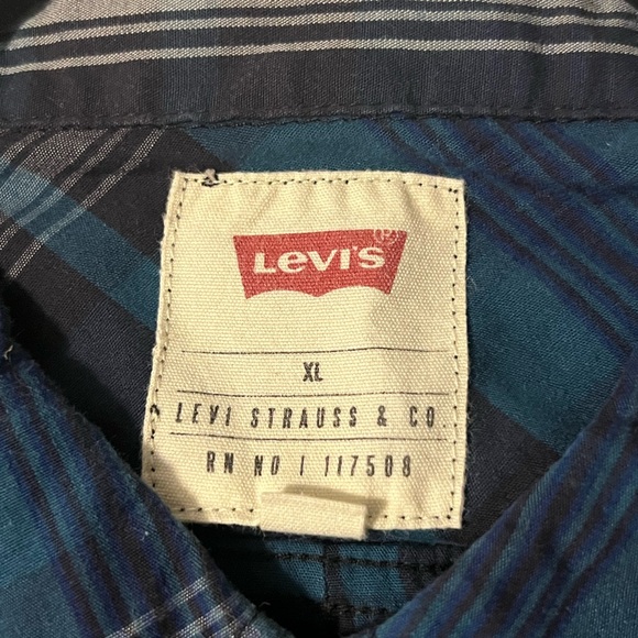 Levis Blue Plaid Button Down XL - Picture 3 of 6